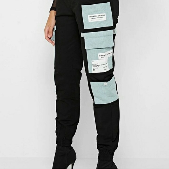 Maniere De Voir Denim - Maniere de Voir Black Pants with Light Blue Denim Pockets